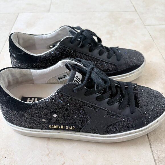 🌟 Golden Goose Hi Star Black Glitter Sneaker 🌟 - Picture 2 of 5